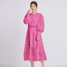 Party Dresses Women Evening Solid Color Midi Dress Lantern Sleeve Split Joint Midi Dress High Waisted Hollow Out Autumn