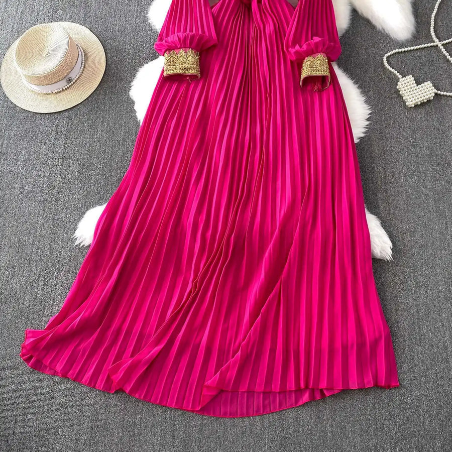 Floor Length Formal Evening Luxury Dress Women Summer Autumn See Through Crochet Crystal Beaded Long Sleeve Maxi Chiffon Dresses