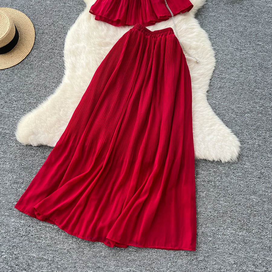 Chic Elegant Three-dimensional Ruched slim chain casual Sexy Evening Fashion fairycore women clothing Two Piece Set