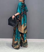 High Quality Print Long Blouse + Straight Pants Long Two Piece Sets