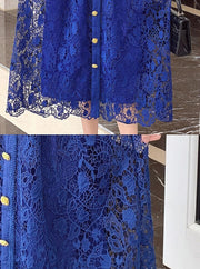 High Quality Flower Embroidery Water Soluble Lace Hollow Out Square Neck Belted Elegant Dress