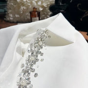 Banquet Fashion Women Luxury Diamonds Solid Color Lapel Short Jacket High Waist A Line Tank Dress Elegant Ladies Two Piece Set