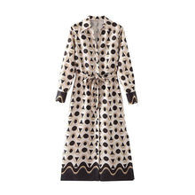 High Quality Bow Tie Long Sleeve Geometric Print Vintage Midi Dress