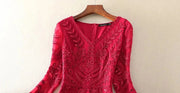 3/4 Sleeve V Neck Flower Embroidery Dress with High Quality Sequins