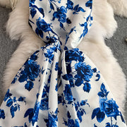 Fashion Elegant Print Sleeveless Dress Women 2026 Summer New Slim Waist Gown Ball Big Swing Robe Fresh Temperament Vestidos