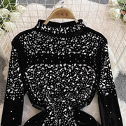 High Quality O Neck Long Sleeve Bodycon Sexy Rhinestones Velvet Vintage Elegant Dresses