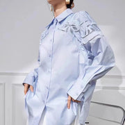 High quality mid-length flower openwork embroidery cotton shirt