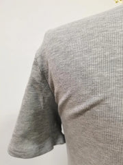Casual plain pleated patchwork round neck short sleeve t-shirts with spliced metal buckle