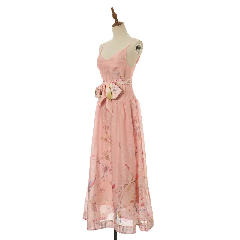 Plus size printed strappy dress with high waist, high quality midi style