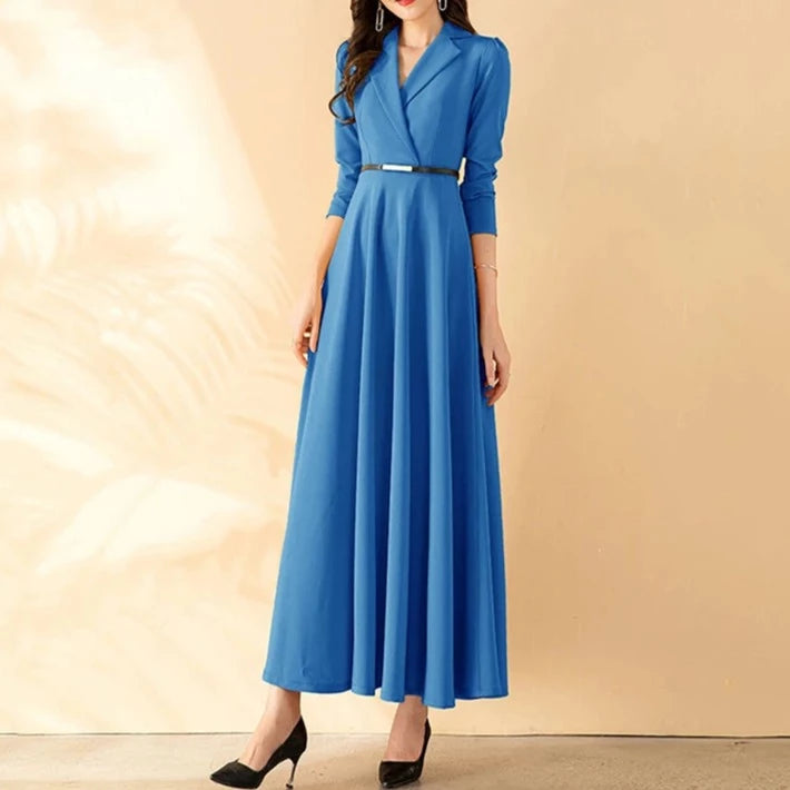 High quality long sleeve collar elegant dress Blue / XXXL High quality long sleeve collar elegant dress Blue / XXXL