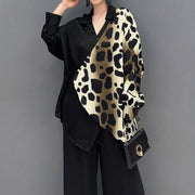 High Quality Black Patchwork V Neck Blouse And Wide Leg Pants Two Piece Sets