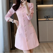 Women Long Sleeve Sweet Autumn New Fashionable Pink Fragrant Dress