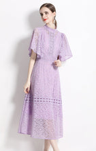 High Quality Long Purple Lantern Sleeve Elegant Lace Dress