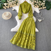 Skirt Sets Women Clothing Temperament Two Piece Set Patchwork Lace Blouses High Waist Hollow Out Long Skirts Suit Summer Outfits