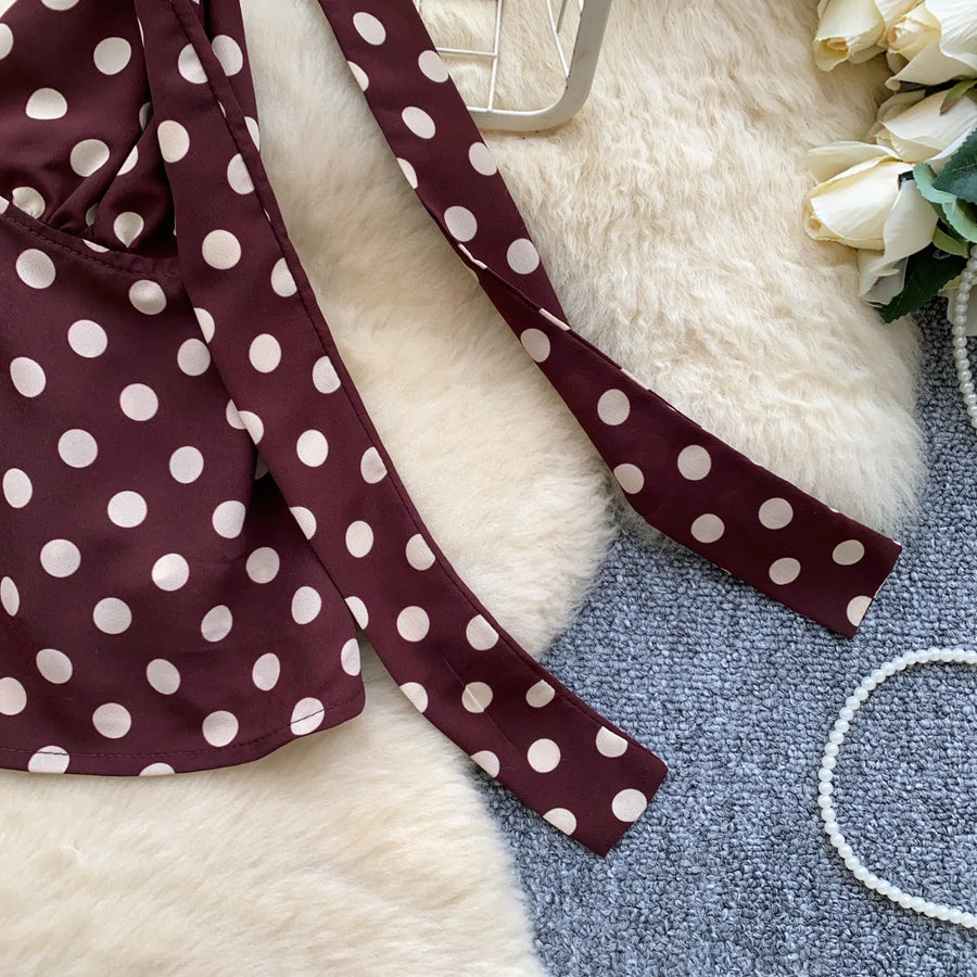 Retro Polka Dot Skirt Set Women Summer Sweet Style Fashion Temperament Camisole Top and Fashion Bodycon Skirt Women Skirt Set