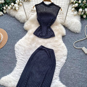 French-style gentle polka dot sleeveless two-piece set for women Summer slim-fit elegant business suit