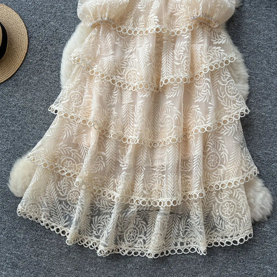 Cake Dress Women Long Dresses High Waist Vestidos Full Sleeve Elegant Splice Y2k Streetwear Work Party Night Ruffles High Waist