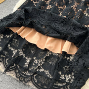 Chic vintage Hook flower hollow lace long sleeve Elegant Fairy korean fashion autumn Party women clothing