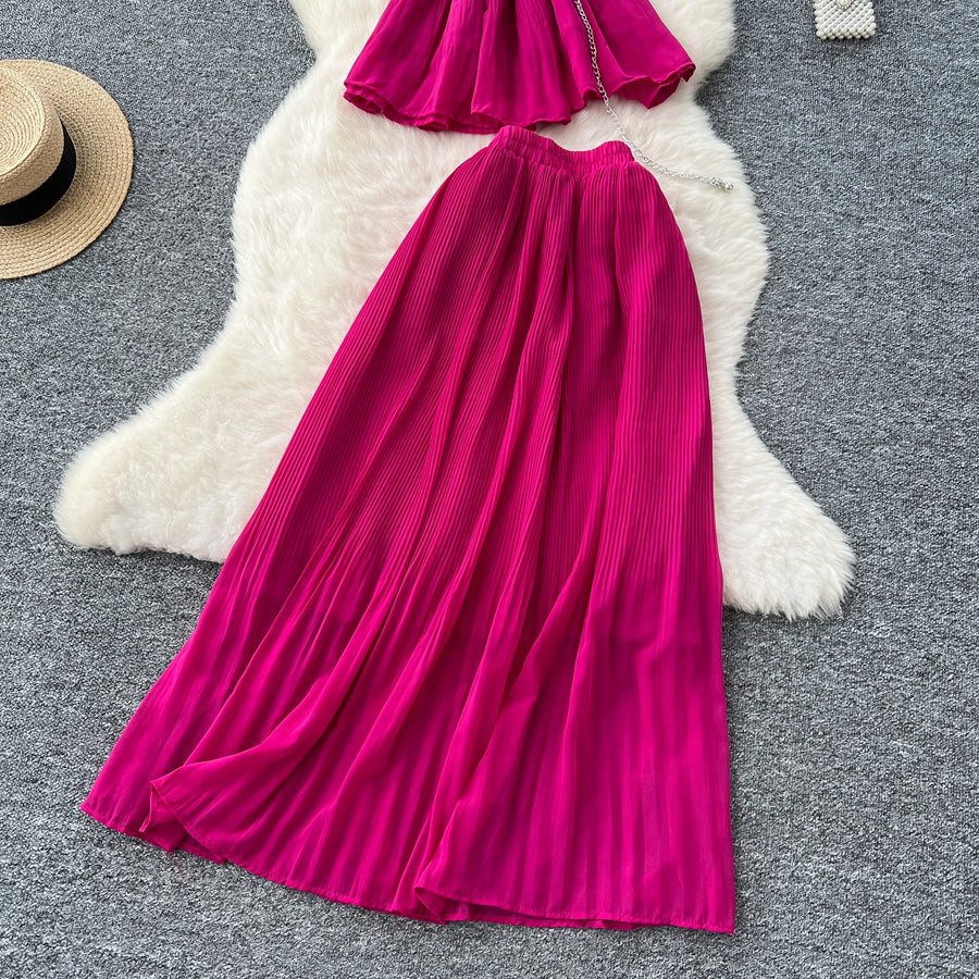 Chic Elegant Three-dimensional Ruched slim chain casual Sexy Evening Fashion fairycore women clothing Two Piece Set