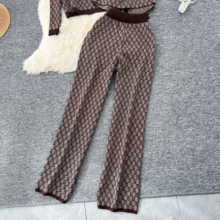 Three-piece sets knitted cardigans + high quality elastic long pants.