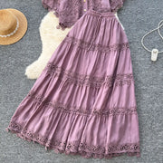 Luxury Long Dresses 2 Piece Sets Women Summer Holiday Hollow Out Crop Tops Elastic Waist Maxi Skirts Suits A Line Party Vestidos