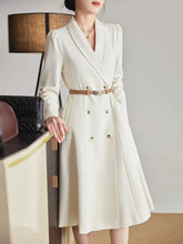 Elegant white high-end long-sleeved double-breasted high-quality dress
