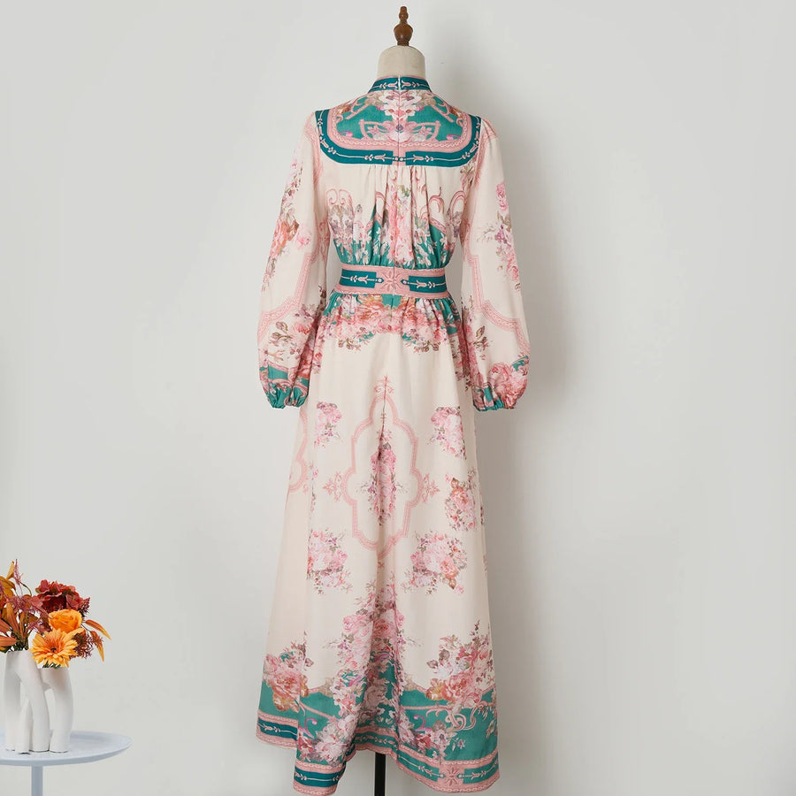 High Quality Vintage Style Long Patchwork Print Long Sleeve Dress