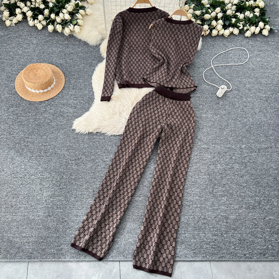 Three-piece sets knitted cardigans + high quality elastic long pants.