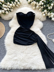 Women's Sexy Hollow Out Waist Pencil Mini Dress Pleated Waist Streamer Wrapped Hip Dress High Quality