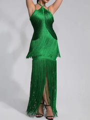 High quality green maxi sleeveless sexy elegant knitted bandage long dress