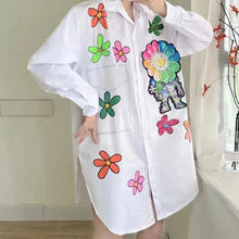 Long sleeve loose floral shirts with high quality embroidery