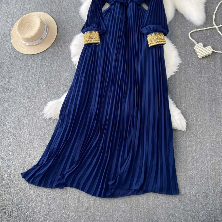 Floor Length Formal Evening Luxury Dress Women Summer Autumn See Through Crochet Crystal Beaded Long Sleeve Maxi Chiffon Dresses