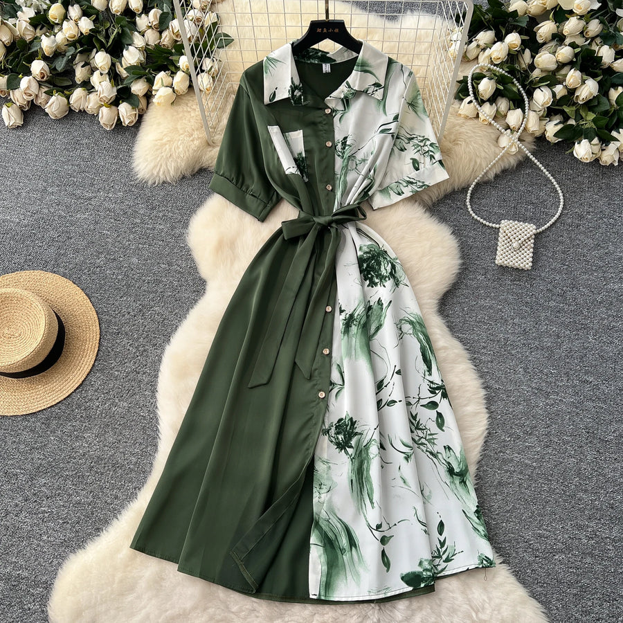 Chic Single Breasted Spliced Elegant Korean Fashion Fairy Sexy High Waist Vestidos Summer High Street Women Vacation