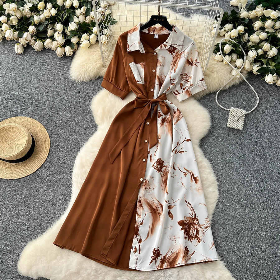 Chic Single Breasted Spliced Elegant Korean Fashion Fairy Sexy High Waist Vestidos Summer High Street Women Vacation