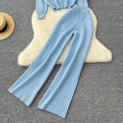 High quality long sleeve cardigan + long elastic pants knitted sets