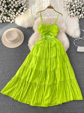 High Quality Solid Color High Waist Flared Spaghetti Strap Sleeveless Dresses