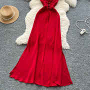 Elegant Satin V-neck Chic Straps Sexy Sleeveless Hotsweet Slim Slip Long Dresses Vintage High Street Women Clothing