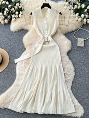SINGREINY 1950s Ribbed Knit Dress Sleeveless Lapel Belt French Ins Chic Spring Summer Celebrity Style Feminine A-line Long Dress