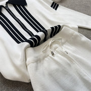 Two Piece Set Stripe Zipper Cardigan + High Quality Harem Pants