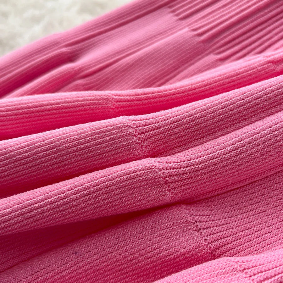 SINGREINY 1950s Ribbed Knit Dress Sleeveless Lapel Belt French Ins Chic Spring Summer Celebrity Style Feminine A-line Long Dress