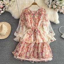 High Quality Long Sleeve Lace Up Bohemian Print Elegant Dress