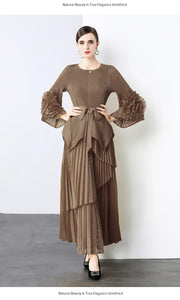 Miyake Spring Women's Clothing French Light Luxury Temperament Elegant Pleated Clothes Two-piece Set  Irregular Skirt 2025
