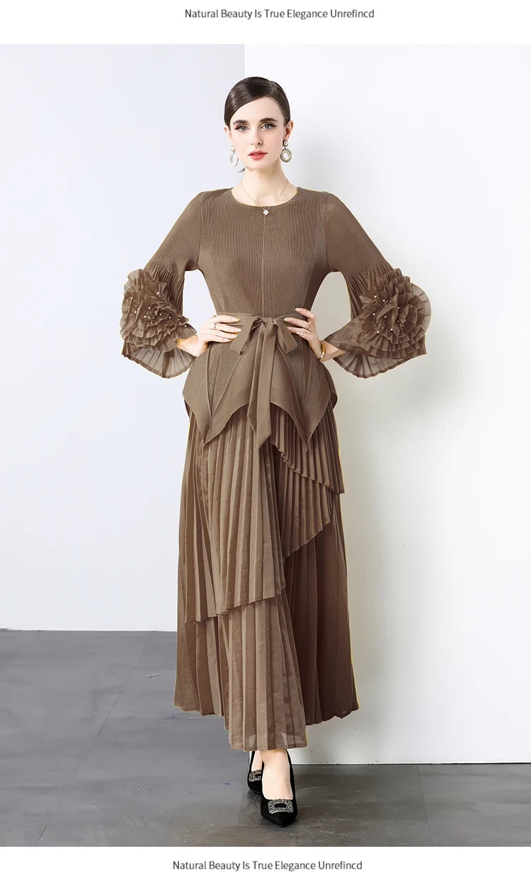 Miyake Spring Women's Clothing French Light Luxury Temperament Elegant Pleated Clothes Two-piece Set  Irregular Skirt 2025