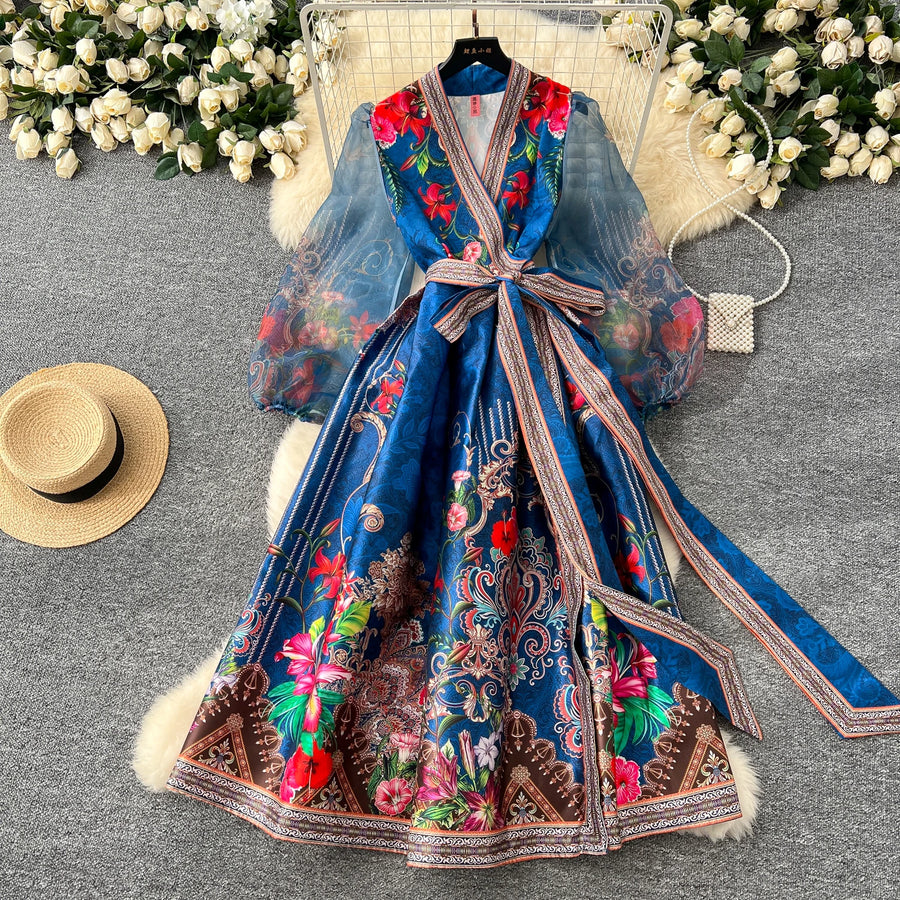 High quality vintage palace print French style elegant evening dress ETERNA High quality vintage palace print French style elegant evening dress ETERNA