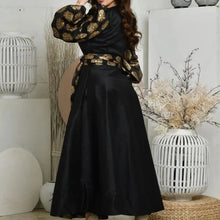 High Quality Black Print Satin Elegant Dress