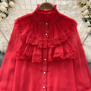 High Quality Sweet Ruffles Loose Elegant Long Sleeve Shirts