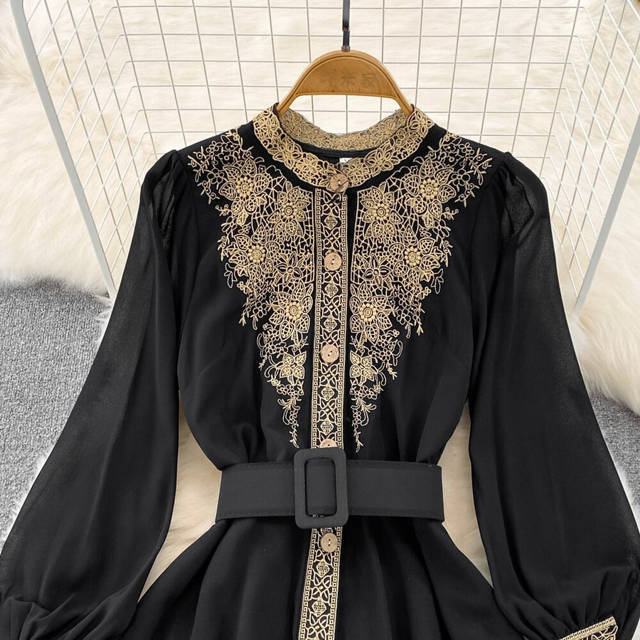 High quality slim round neck long sleeve gold thread embroidery vintag ETERNA High quality slim round neck long sleeve gold thread embroidery vintag ETERNA