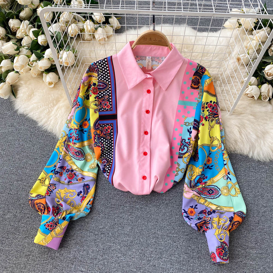 2 Piece Set Print Long Sleeve Button Down Shirt + High Quality Full Length Pant