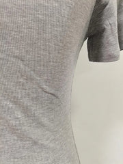 Casual plain pleated patchwork round neck short sleeve t-shirts with spliced metal buckle