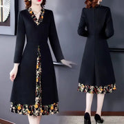 Elegant Dresses Patchwork Print V Neck Long Sleeve Pullovers High Quality